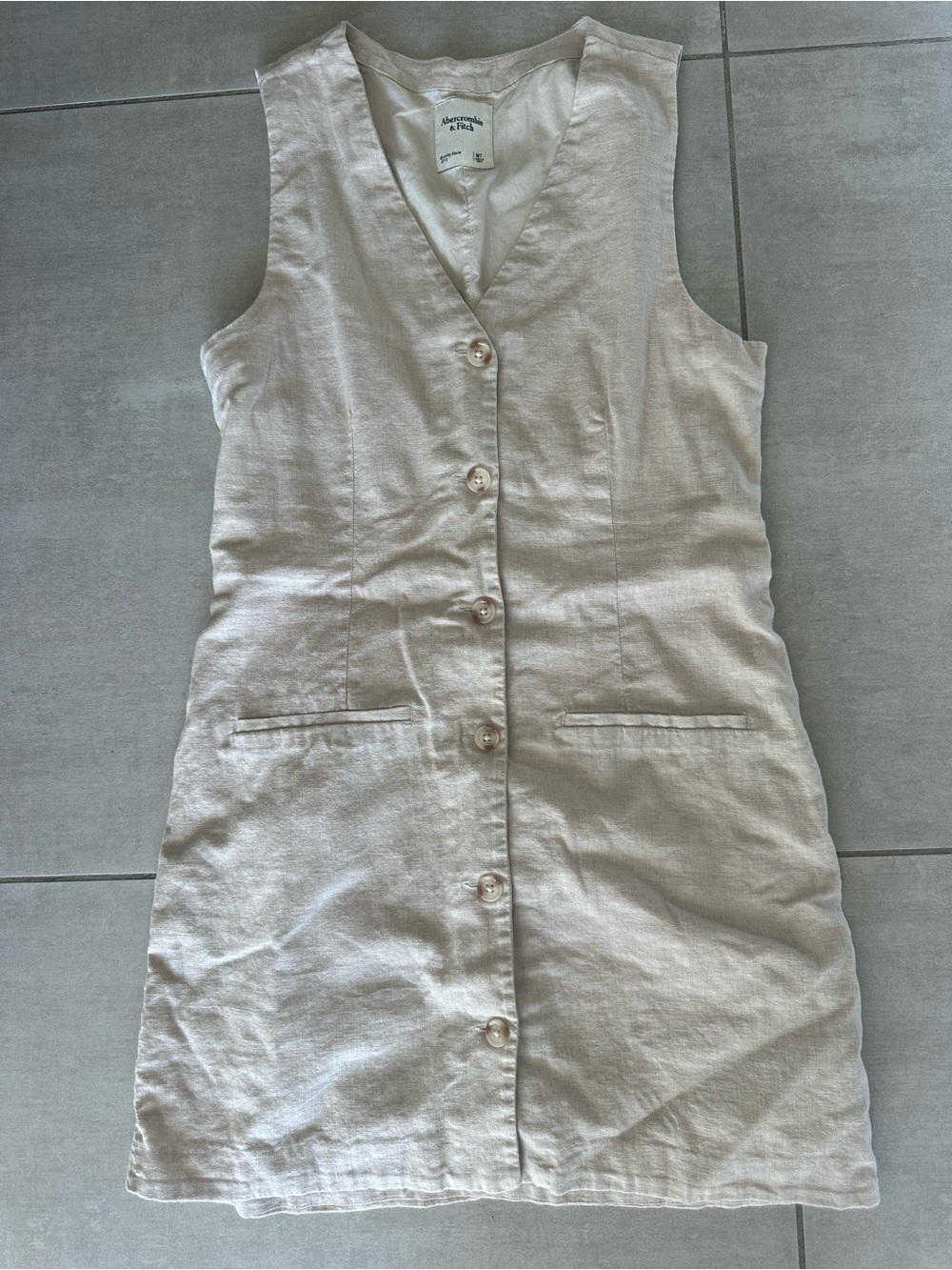 Abercrombie & Fitch Sleeveless Button-Front Mini Dress - Light Beige